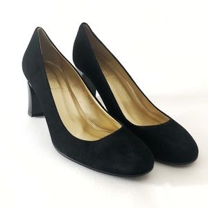 J. Crew Black Suede Italian Leather, Thick 3” Heel Shoe Rounded Toe-Size 9